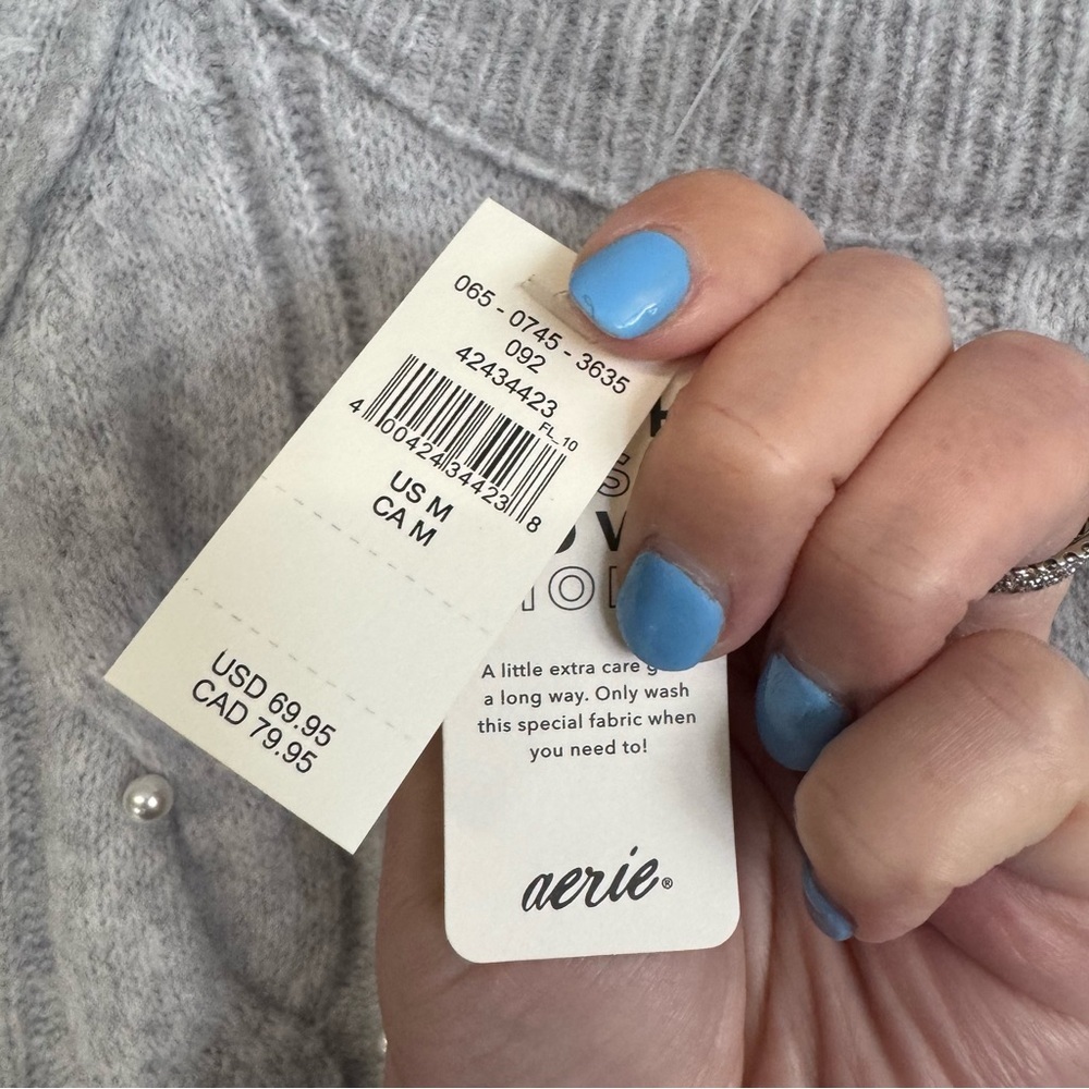 NWT Aerie unREAL Cable Pearl Crew Sweater Oversized Soft Gray - Picture 5 of 12